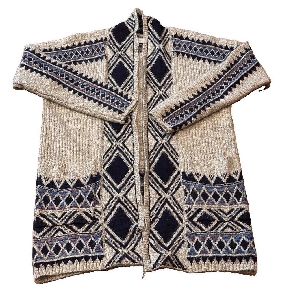 Lucky Brand Women's S Tan Aztec Southwestern Open Cardigan Sweater Boho Tribal